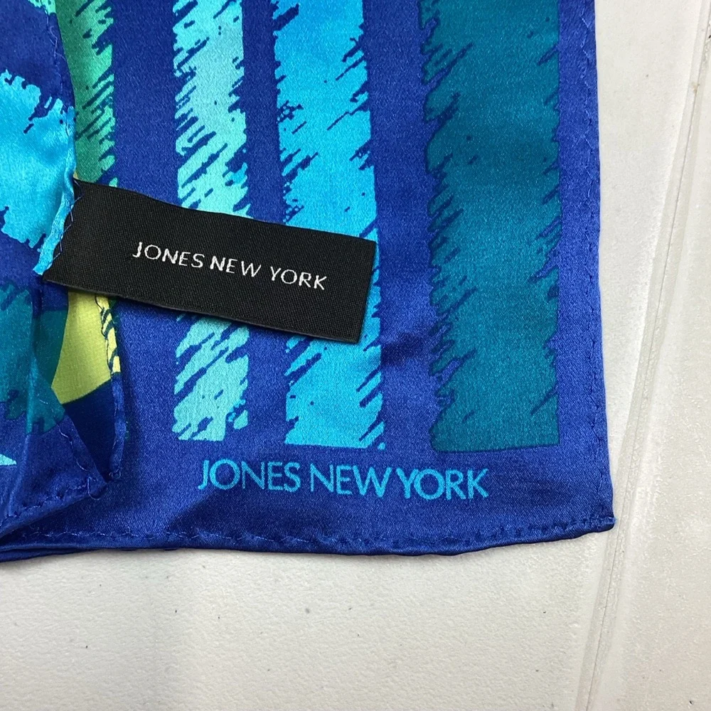 Jones New York Rectangular 100% Silk Scarf Blue Abstract Striped
